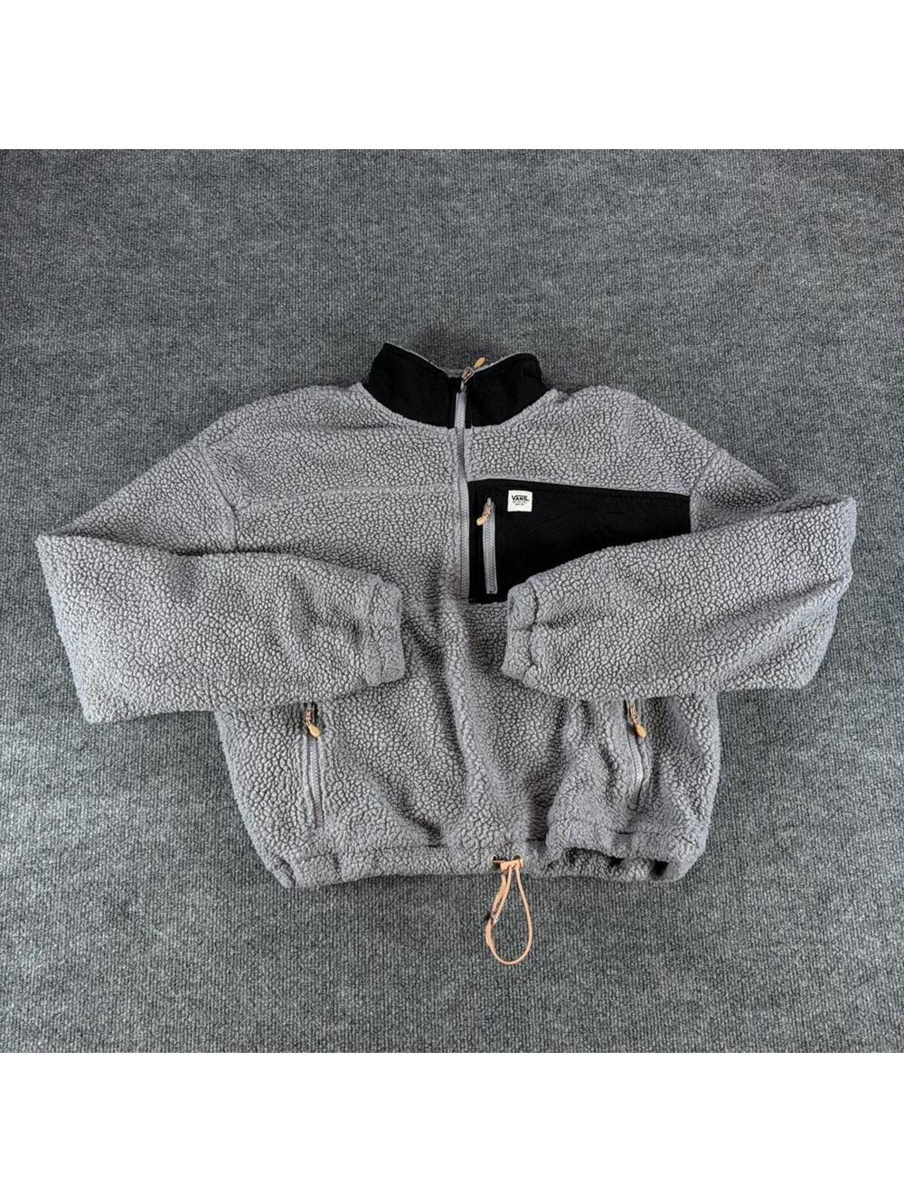 Vans Gray Black Sherpa Fleece Jacket Medium - Teddy, half zip, skater, winter